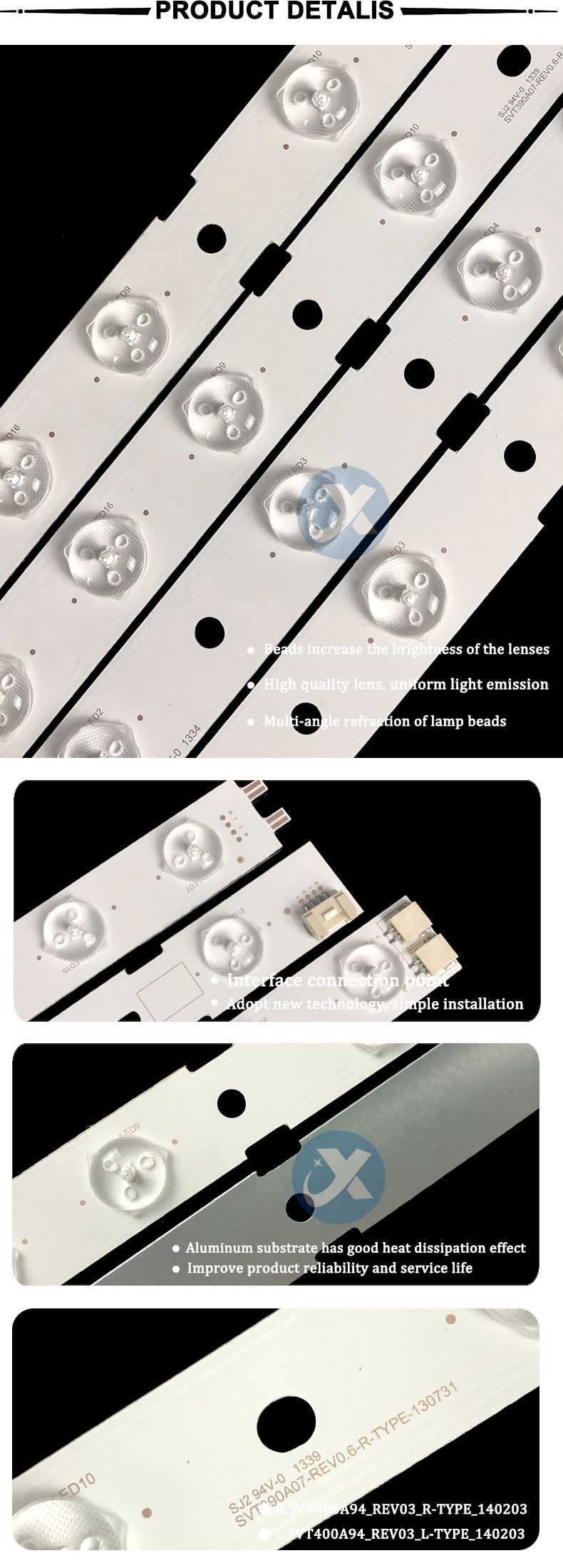 Toshiba 39inch SVT390A07-REV0.6_R_TYPE_191031 402mm  3V1W 8led 4pairs/set TV Backlight Strips XY-0084-SET