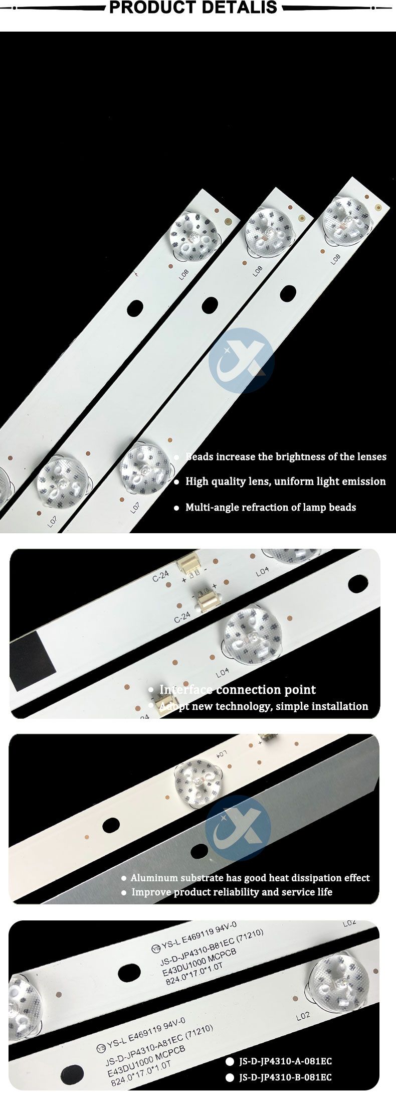 ATA JS-D-JP4310-A-081EC  824mm 6v 2w8 8 8led 3pcs/set TV Backlight Strip XY-0096-SET