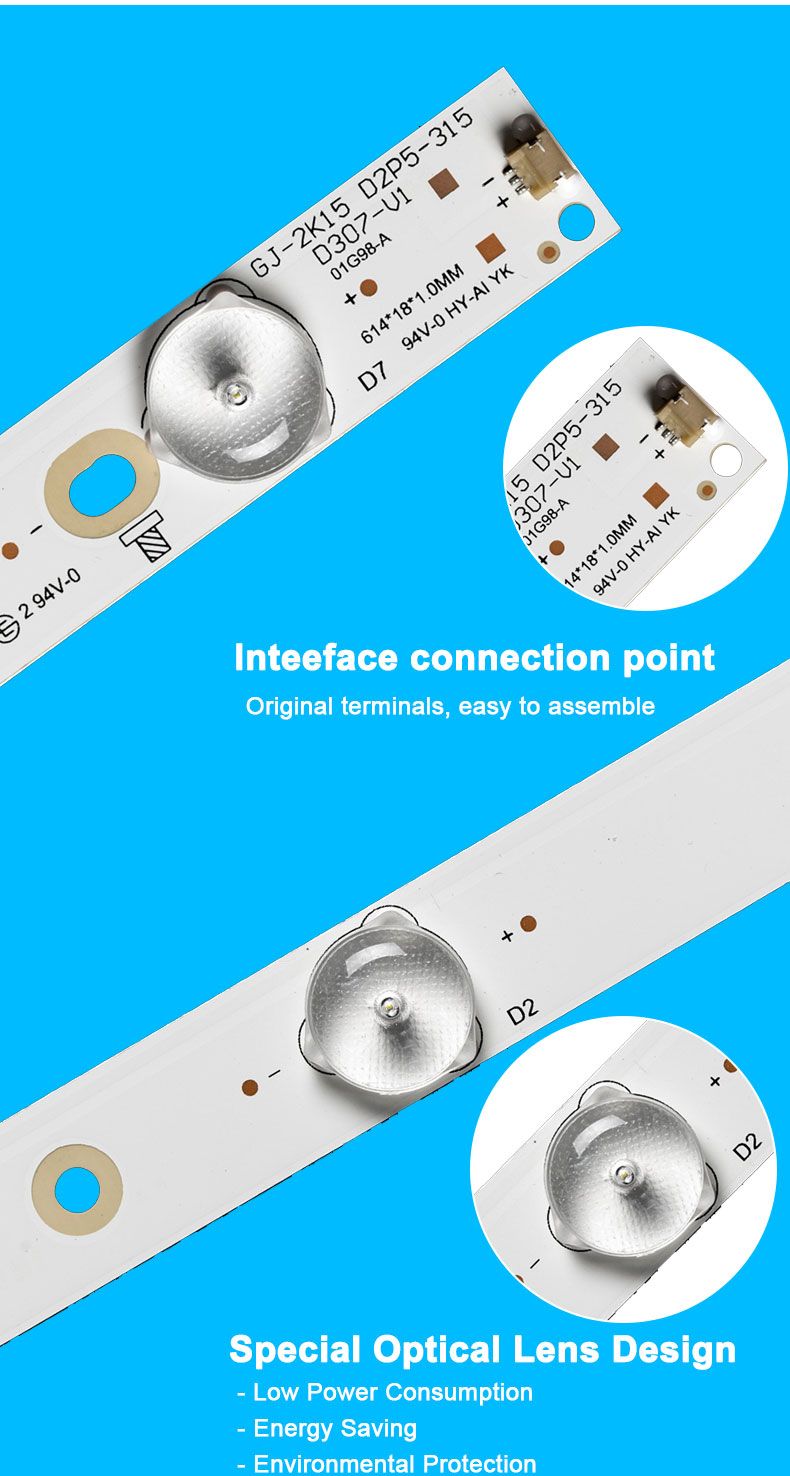 AOC GJ-2K15 D2P5-315 D307-V3.1-01 L68-2 614mm 3V1W 7LED 3 pcs/set TV Backlight Strip XY-160